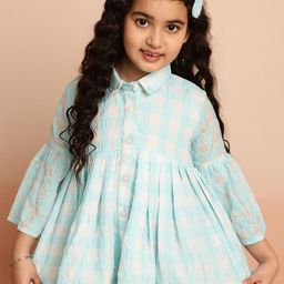 BAESD Kids-Girls Checked Bell Sleeve Georgette Top-image-5