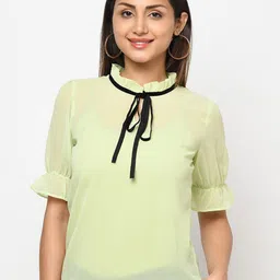 Purple State Tie-Up Neck Bell Sleeve Georgette Top-image-73
