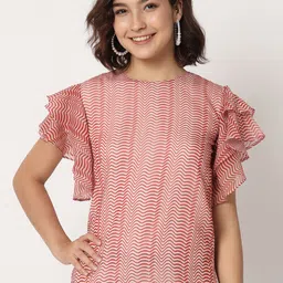 CHARMGAL Abstract Printed Flutter Sleeve Top-picture-2