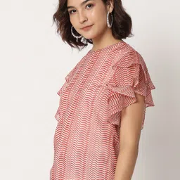 CHARMGAL Abstract Printed Flutter Sleeve Top image 2