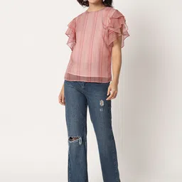 CHARMGAL Abstract Printed Flutter Sleeve Top image 4