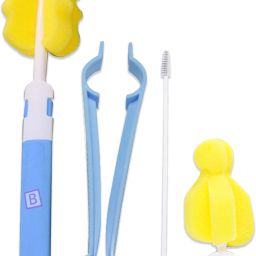 Baby Bottle Brush 4 Pcs, Silicone Baby Bottle Brush Cleaner (White Blue Color)-image-30