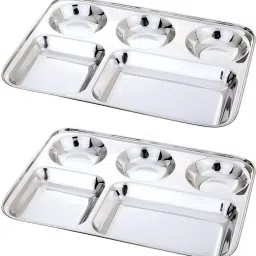Stainless Steel 5 Partition Thali Plate for Dinner & Lunch | Set of 2 Sectioned Plate-image-65