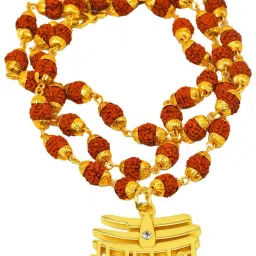 Religious Jewelry Lord Shiv Mahakal Locket with Panchmukhi Rudhraksha Mala Gold-plated Plated Brass Chain-image-45