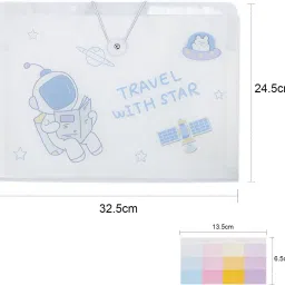 indusbay Plastc Astronaut Space Theme File Folder With Elastic Band Lock A4 Size Certificates Holder With 7 Pockets, Expandable Folders For Documents Notes Worksheets , Gift for Kids image 4