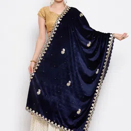 Clora Creation Black Embroidered Velvet Dupatta with Gotta Patti-14