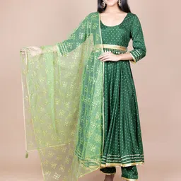 HERE&NOW Green Ethnic Motifs Embroidered Gotta Patti Dupatta-picture-46