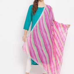 Clora Creation Pink & Beige Leheriya Dyed Dupatta with Gotta Patti-image-53