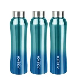 AQUENCH Turquoise Blue 3 Pieces Stainless Steel Solid Water Bottles 1 L-image-76