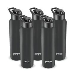 Pexpo Black 5 Pieces Stainless Steel Single Wall Vacuum Sipper Water Bottle 1 L Each-24