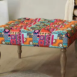 Chumbak Red & Blue Ethnic Motifs Printed Square Ottoman-1