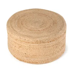 HABERE INDIA Beige Round Jute Pouff Ottoman-image-3