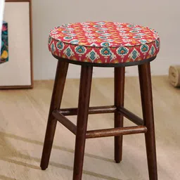 Chumbak English Cafe Red & Green Printed Round Ottoman-51