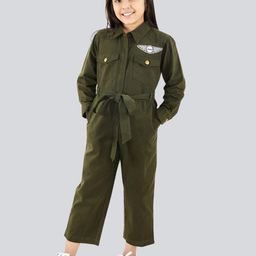 Olele Girls Shirt Collar Waist Tie-Ups Cotton Basic Jumpsuit-image-19