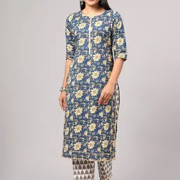 V TRADITION Floral Printed Pure Cotton Straight Kurta with Trousers-picture-11