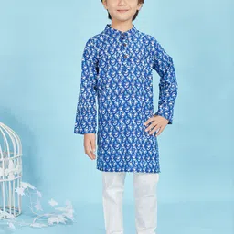 Maaikid Boys Floral Printed Pure Cotton Straight Kurta With Pyjama-picture-51