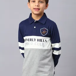 Beverly Hills Polo Club Boys Colourblocked Polo Collar Pure Cotton Casual T-shirt-picture-56