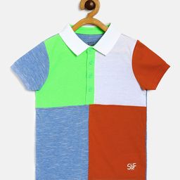MINI KLUB Boys Green & Red Colourblocked Polo Collar Organic Cotton T-shirt-image-17