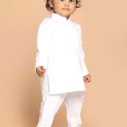 VASTRAMAY Boys White Pure Cotton Kurta with Pyjamas-image-89