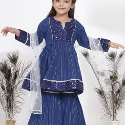 Little Bansi Girls Multicoloured Ethnic Motifs Empire Pure Cotton Kurta with Skirt & With Dupatta-picture-41