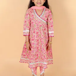 Stuffie Land Girls Floral Printed Angrakha Pure Cotton Kurta with Salwar & With Dupatta-image-83