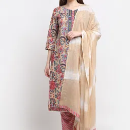 Kamayra Women Floral Printed Pure Cotton Kurta with Trousers & Dupatta-57