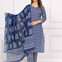 MEERA FAB Floral Printed Pure Cotton Kurta With Palazzo & Dupatta-picture-43