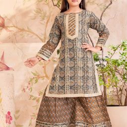 Aarika Girls Ethnic Motifs Printed Regular Gotta Patti Pure Cotton Kurta with Sharara-picture-25