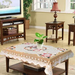 Kuber Industries Cream & White Printed 4-Seater Rectangular Cotton Table Cover-2