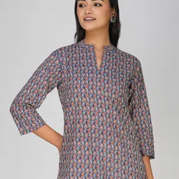 SPARSA Ethnic Motifs Print Mandarin Collar Pure Cotton Top-picture-12