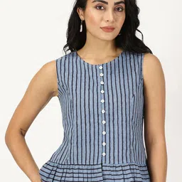 Saffron Threads Striped Indigo Cotton Top-image-70