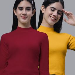 FBAR Pack Of 2 High Neck Ribbed Cotton Fitted Crop Tops-image-84