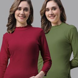 FBAR Pack of 2 High Neck Cotton Fitted Tops-image-86