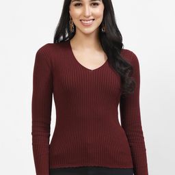 Kalt Ribbed V-Neck Cotton Fitted Top-image-95