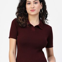 Kalt Shirt Collar Ribbed Cotton Top-image-23