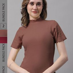 FBAR Pack Of 2 Turtle Neck Cotton Rib Regular Top-image-99