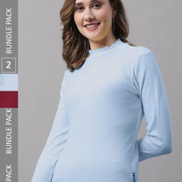 FBAR Pack Of 2 High Neck Ribbed Cotton Fitted Top-image-88