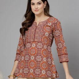 QOMN Women Printed Round Neck Cotton Top-image-51