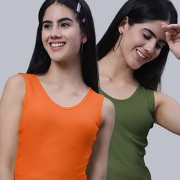 FBAR Pack Of 2 Scoop Neck Sleeveless Ribbed Cotton Crop Tops-image-80