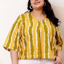 Athena Ample Plus Size Striped V-Neck Cotton Top-picture-36