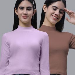 FBAR Pack Of 2 High Neck Fitted Cotton Crop Top-image-89