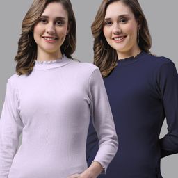 FBAR Pack Of 2 High Neck Ribbed Bio-Wash Cotton Tops-image-55