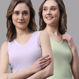 FBAR Pack Of 2 V-Neck Sleeveless Fitted Cotton Top-image-84