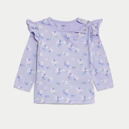 Marks & Spencer Girls Floral Printed Ruffles Cotton Top-image-76