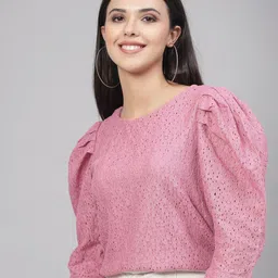 Style Quotient Schiffli Puff Sleeve Cotton Regular Top-picture-37