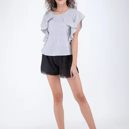 Streaks & Crosses Striped Flutter Sleeves Ruffled Cotton Top-picture-20
