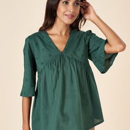 AKKRITI BY PANTALOONS Embroidered Flared Sleeves Cotton Empire Top-picture-5