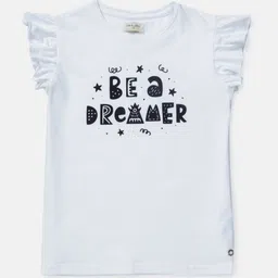 Gini and Jony Girls Typography Printed Flutter Sleeve Cotton Top-picture-1