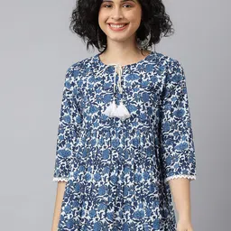 JAIPUR ATTIRE Women Cotton Floral Printed Tie-Up Neck Top-image-28