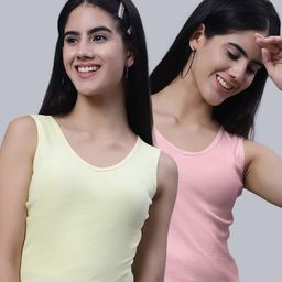 FBAR Pack Of 2 Scoop Neck Sleeveless Ribbed Cotton Crop Tops-image-96